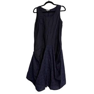 LIN Nature Navy Blue Sleeveless Midi Dress Eyelet Sz 40 Made in Italy Lagenlook